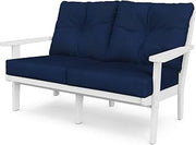 Polywood Lakeside Deep Seating Loveseat in White/Navy