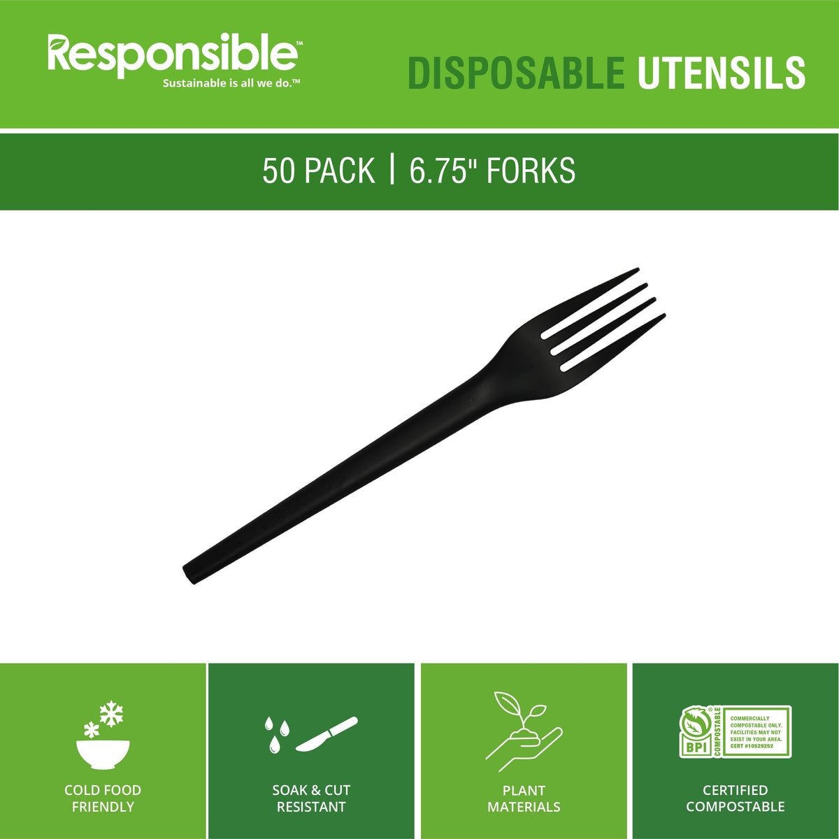 Responsible Products 6.75" Forks Black (50 Count) / Black / 50 Forks