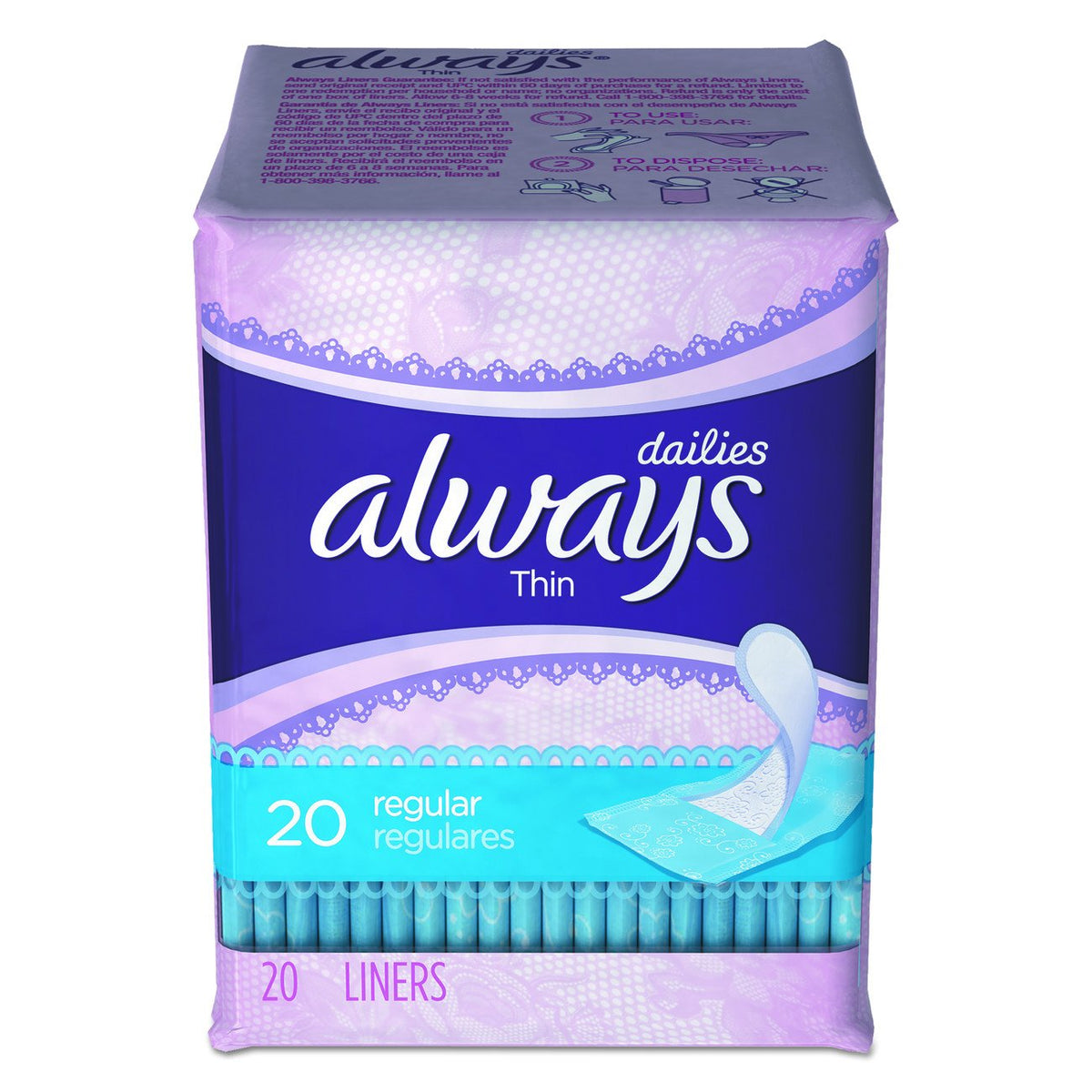Dailies Thin Liner by Always – Regular, Cotton, Pack of 480, Model PGC 08279