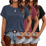 3 Pack Womens Summer Tops Crew Neck Cap Sleeve Tops Casual Trendy T Shirts