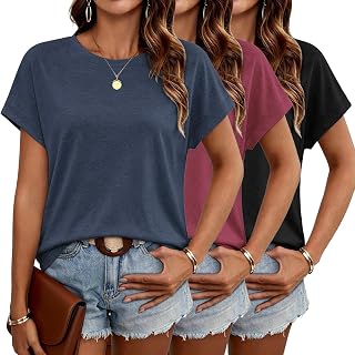 3 Pack Womens Summer Tops Crew Neck Cap Sleeve Tops Casual Trendy T Shirts