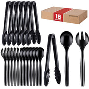 Mwellewm Plastic Serving Utensils Set, 18 Pieces, Black