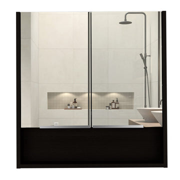24" Tatacoa Mirror Medicine Cabinet with One Open Shelf and Three Interior Shelves by DEPOT E-SHOP – Engineered Wood, Black Wengue, Model DE-GLW5551