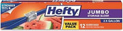 Hefty R83812CT Slider Bags 2.5gal 0.9 mil Clear 12/Box 9 Boxes/Carton