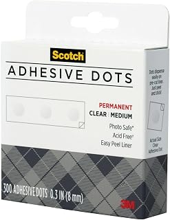 Scotch Adhesive Dots, Medium, 0.3 inches, 300 Dots/Pack, Easy Dispensing, Permanent, Photo-Safe, 1-Pack