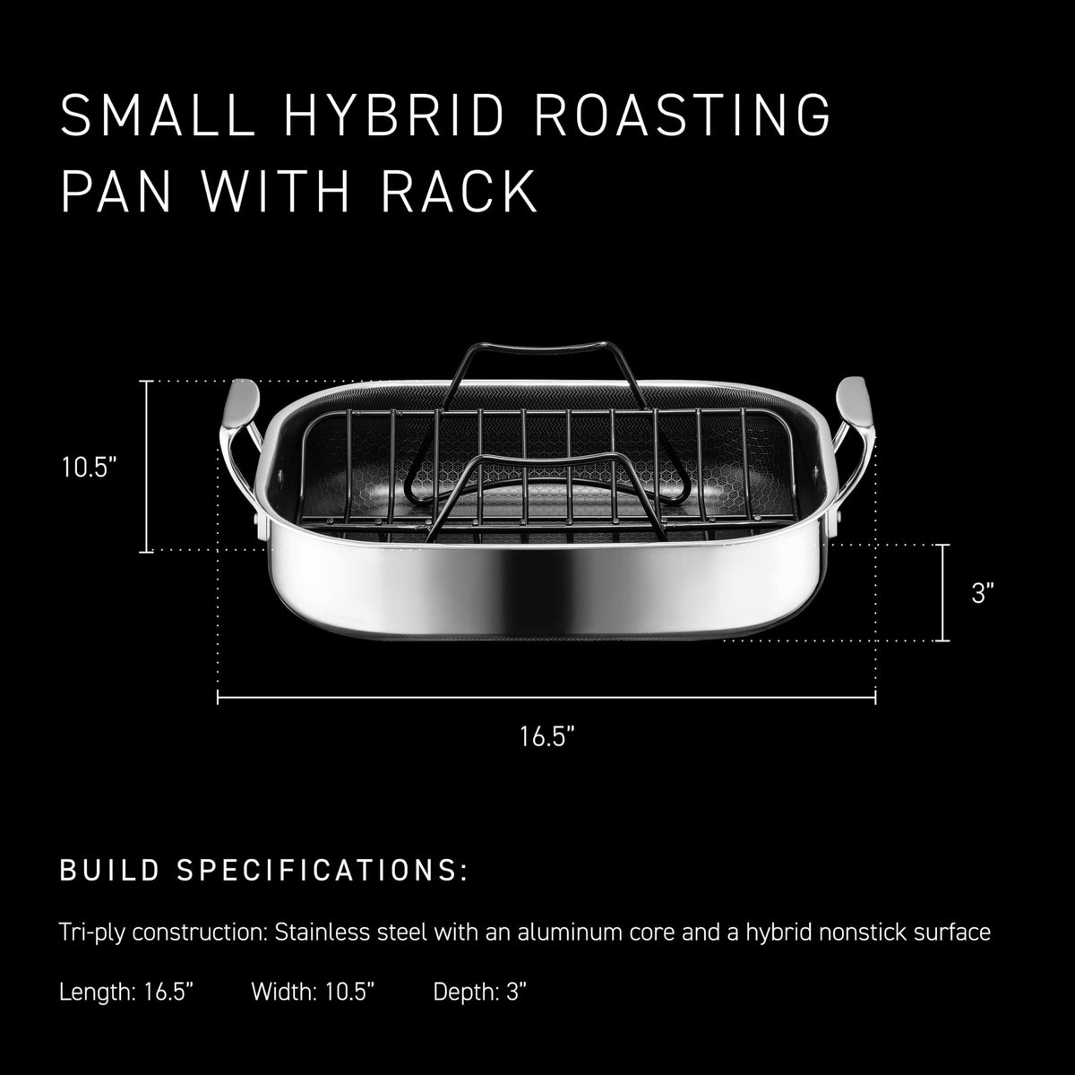 HexClad Hybrid Roasting Pan with Rack, 14 x 10 Inch Rectangular, Black
