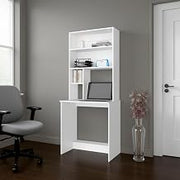 30" Motley Computer Hutch Desk, Lower Shelf, Four Shelves, White -Office – Computer Desk with Integrated Storage for Home Office, Study Room & Compact Workspaces