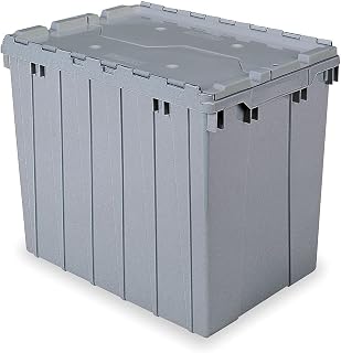 Akro-Mils Attached Lid Container, 2.28 Cu Ft, Gray