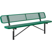 Global Industrial 8' Outdoor Steel Bench w/Backrest – Expanded Metal, In Ground Mount, Green