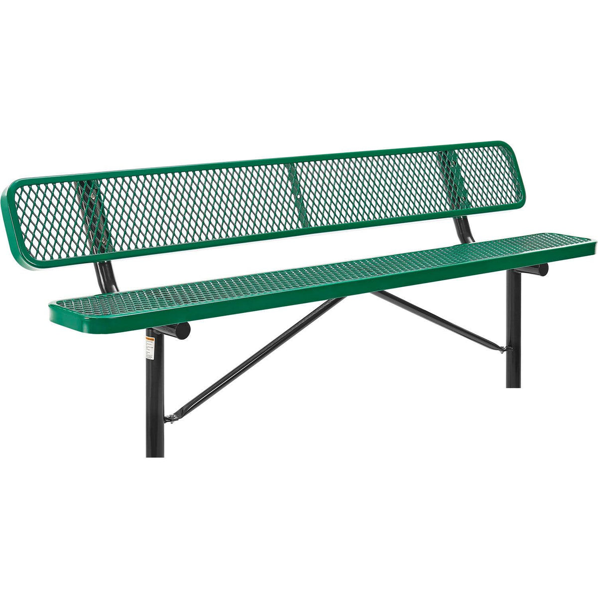 Global Industrial 8' Outdoor Steel Bench w/Backrest – Expanded Metal, In Ground Mount, Green