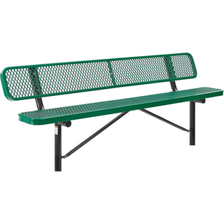 Global Industrial 8' Outdoor Steel Bench w/Backrest – Expanded Metal, In Ground Mount, Green