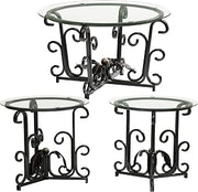 32" Scratch Resistant Glass Coffee Table, Round Coffee Table with Stable Steel Frame, Mesa De Centro para Sala with Adjustable feet for Compact Living Spaces, Black
