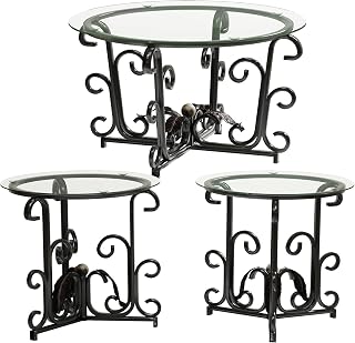 32" Scratch Resistant Glass Coffee Table, Round Coffee Table with Stable Steel Frame, Mesa De Centro para Sala with Adjustable feet for Compact Living Spaces, Black