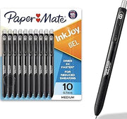 Paper Mate InkJoy Black Gel Pens Medium Point (0.7 mm) Comfort Grip 10 Count Fast Dry Ink Ideal for Smooth Writing, Pack of 12
