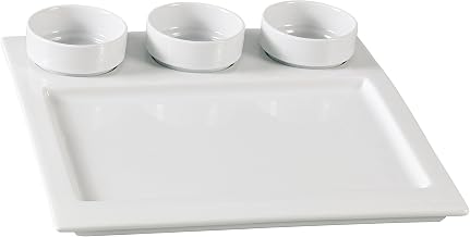 Yanco ML-810 10" Square Compartment Tray with Three 2.75" Round Dish, 3 oz/Well, Porcelain, Super White, Pack of 12 Set