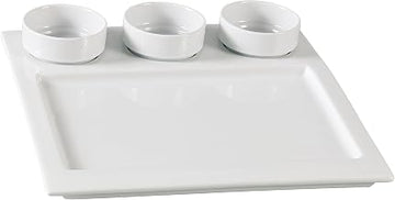 Yanco ML-810 10" Square Compartment Tray with Three 2.75" Round Dish, 3 oz/Well, Porcelain, Super White, Pack of 12 Set