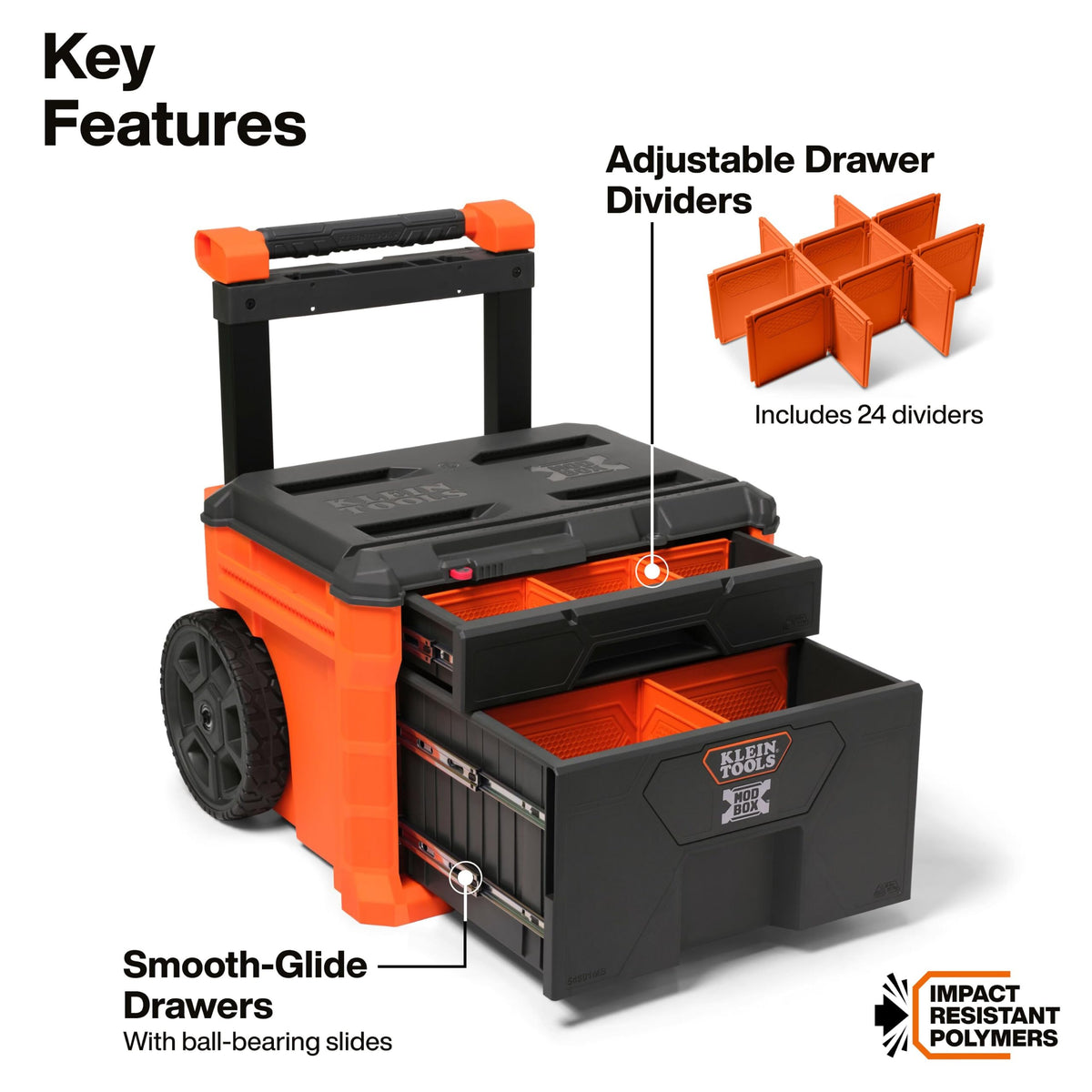 KLEIN TOOLS Two Drawer Rolling Toolbox / Orange / 250.0 pounds Tool Boxes