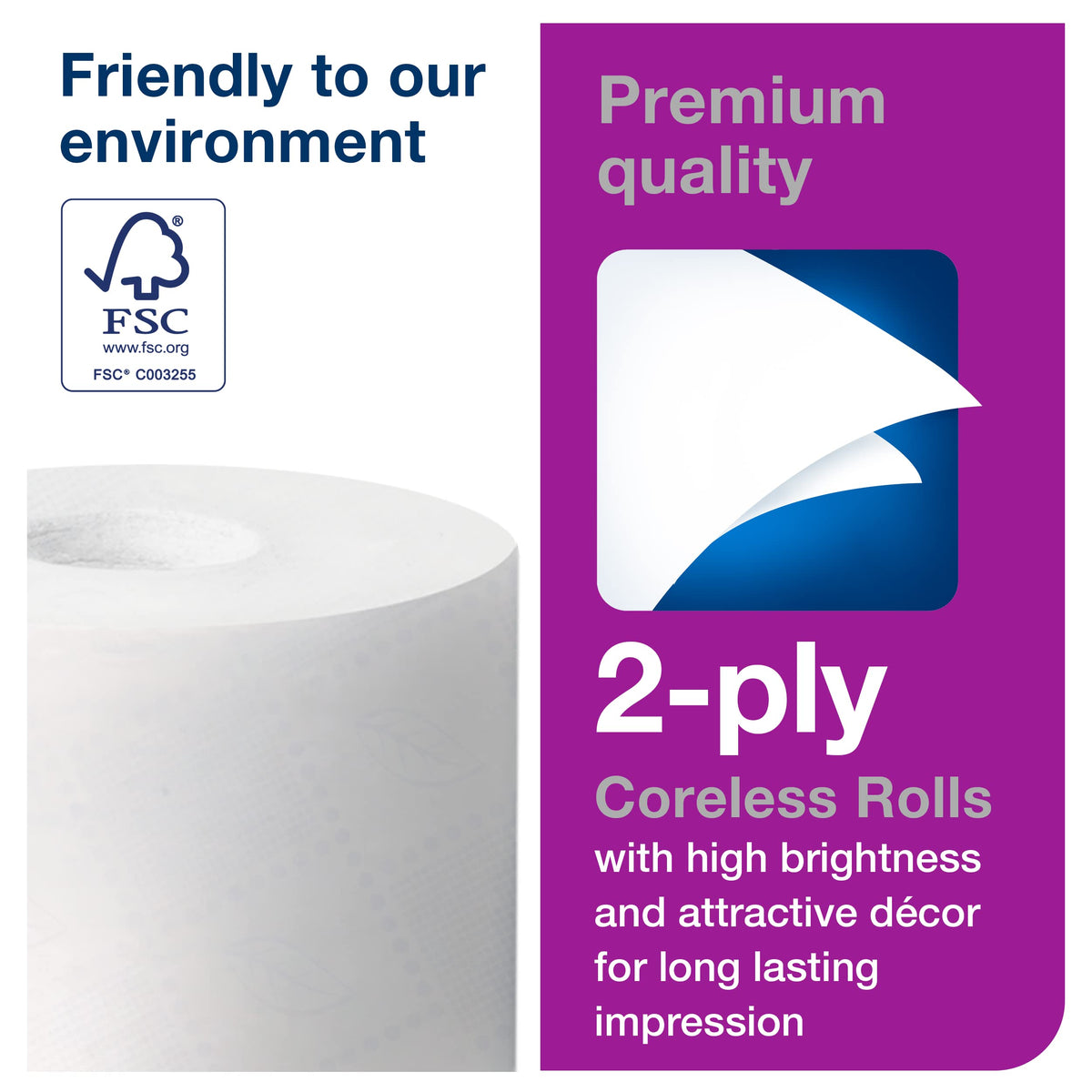 Tork 36 Rolls (750 Sheets each) / White / Coreless Paper & Plastic