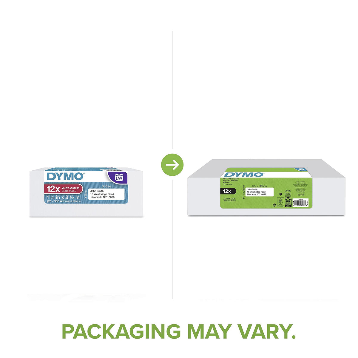 DYMO 12 Rolls / Small Mailing Address / Black on White Address Labels