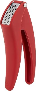 Kuhn Rikon Easy-Clean Garlic Press, No Need to Peel, 7” Red