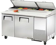 True 2-Door 4-Shelf S/S Pizza Prep Table w/ White Alum. Interior