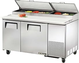 True 2-Door 4-Shelf S/S Pizza Prep Table w/ White Alum. Interior