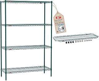 METRO Super Erecta 5-Shelf Metroseal Wire Shelving Bundle - Includes 4-Tier Green Epoxy with Microban Shelving Unit and 1 EZ-ADD Shelf - 18" W x 48" L x 74.5" H - for Restaurants, Home and More
