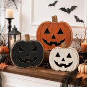 Earligrow Wood Pumpkin Set, Distressed Finish, Black and Orange