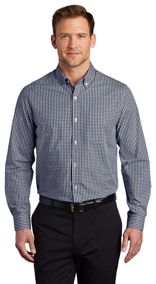 Men's Gingham Easy Care Button-Down Shirt by Port Authority – Cotton, Navy, Model W644