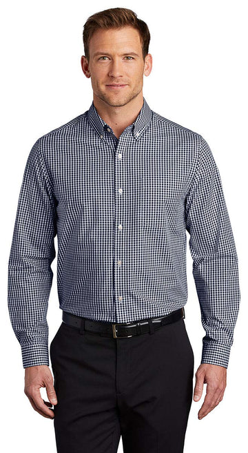 Men's Gingham Easy Care Button-Down Shirt by Port Authority – Cotton, Navy, Model W644