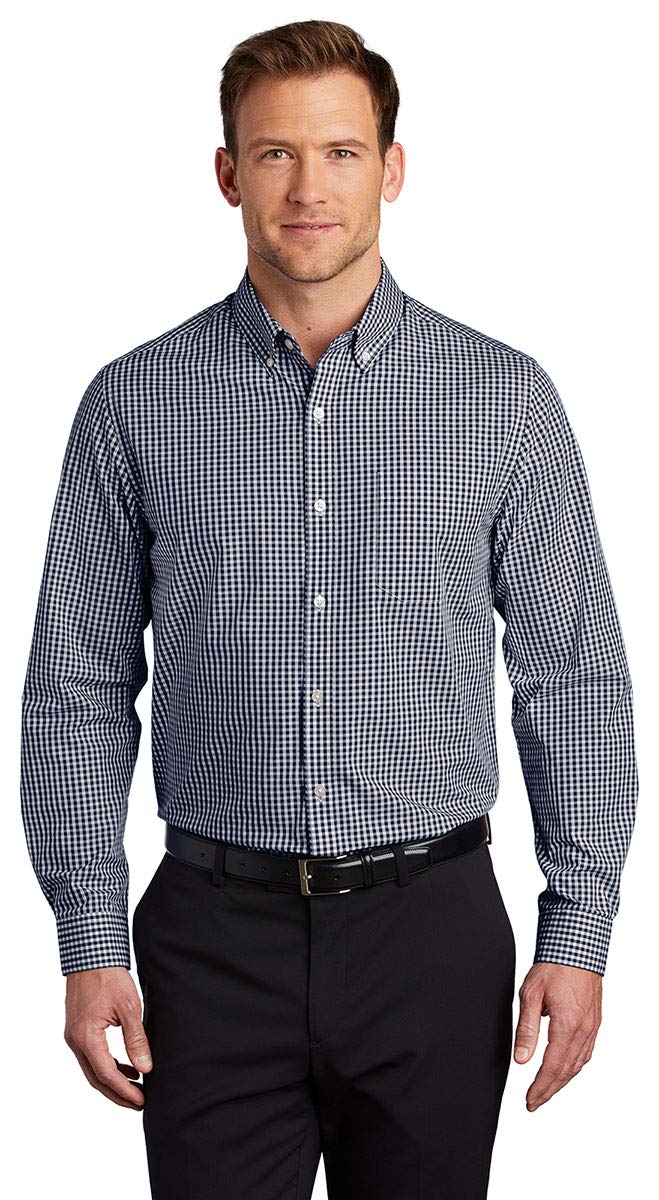 Men's Gingham Easy Care Button-Down Shirt by Port Authority – True Navy/ White, Model W644
