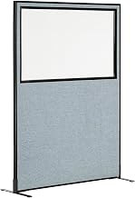 Global Industrial 48-1/4"W x 72" H Freestanding Office Partition Panel with Partial Window, Blue