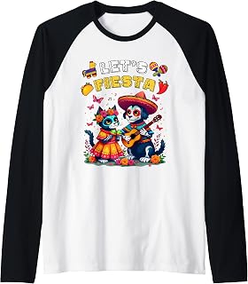 Cat and Dog Sugar Skull Let’s Fiesta Día Los Muertos Costume Raglan Baseball Tee