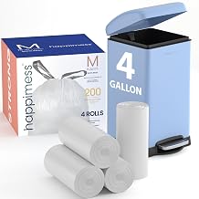 happimess 200-Count 4 Gal Unscented Drawstring Trash Bags, White