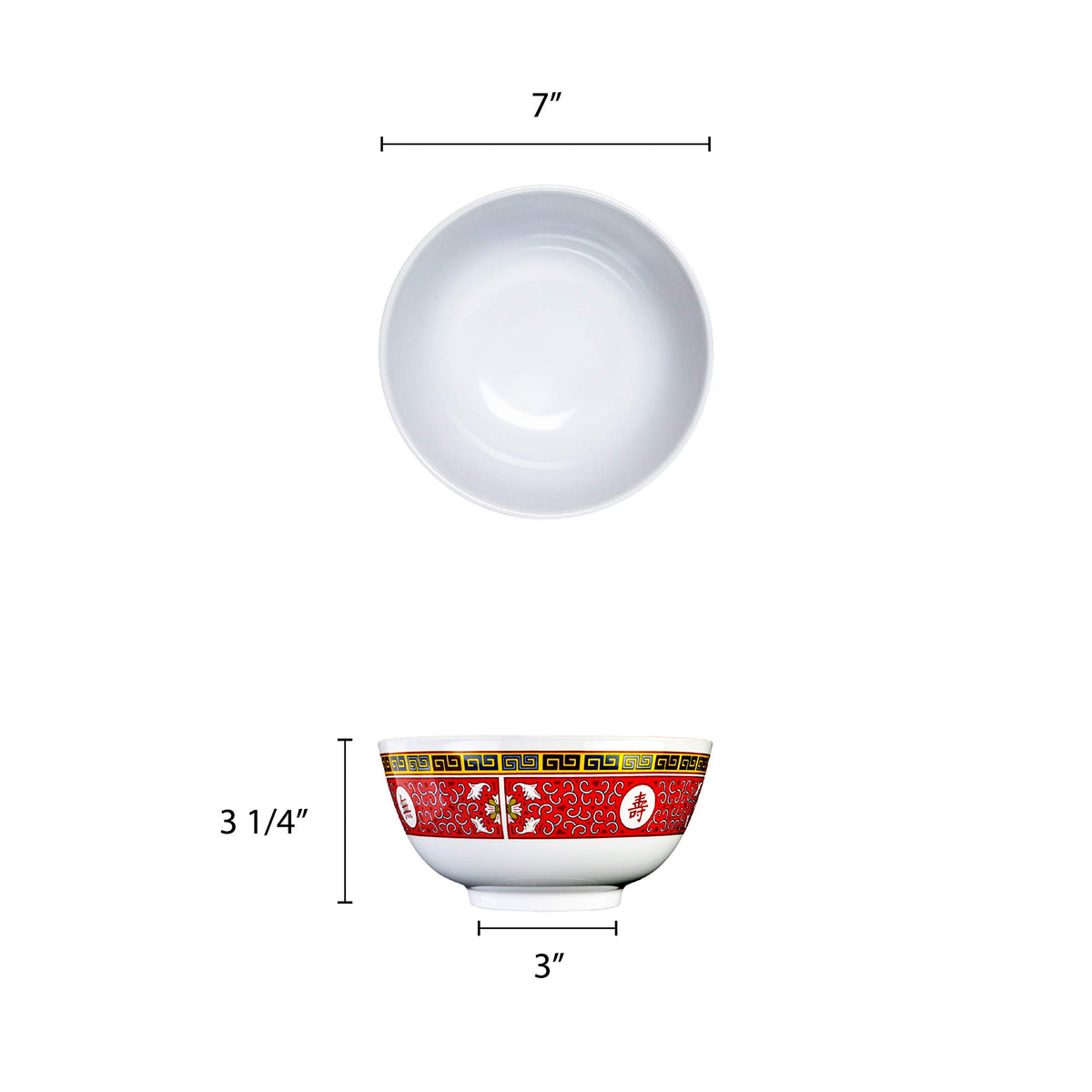 Longevity melamine dinnerware collection 39 oz by Thunder Group – 39.0 ounces, Melamine, White Red Yellow, Model 5207TR