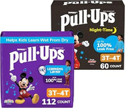 Pull-Ups Day and Night Bundle: Training Pants for Boys, Size 3T-4T (32-40 lbs), 112 Count (4 Packs of 28) & Night-Time Training Pants for Boys, Size 3T-4T (32-40 lbs), 60 Count