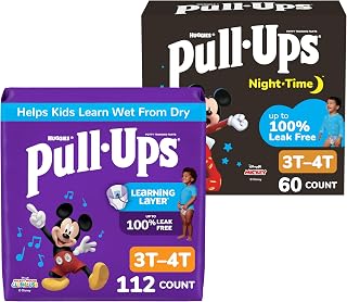 Pull-Ups Day and Night Bundle: Training Pants for Boys, Size 3T-4T (32-40 lbs), 112 Count (4 Packs of 28) & Night-Time Training Pants for Boys, Size 3T-4T (32-40 lbs), 60 Count