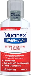 Congestion and Cough Liquid, Mucinex Fast-Max Severe Congestion and Cough Liquid, 9 fl.oz, Fast Acting Maximum Strength Formula Relieves Nasal & Chest Congestion, Controls Cough, Thins & Loosens Mucus