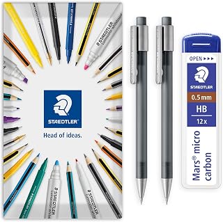 STAEDTLER 2x Grey Graphite 777 Mechanical Pencils & 0.5mm HB Leads | Refillable, for Writing, Sketching, Technical Drawing & Office Use