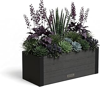 Mayne Vista 24in Rectangular Window Box Planter, Charcoal | All season, Fade resistant, Mounting brackets included, Woodgrain finish, Built-in overflow, 10-year warranty