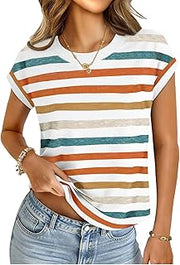 Womens Crop Tops Loose Fit Cap Short Sleeve Summer Tee