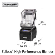 Eclipse High-Performance Blender by Hamilton Beach Commercial – 64 Ounce / 2 Liter, 64.0 fluid_ounces, 64 Oz. / 2L BPA-Free Copolyester Container, Black/Clear, Model HBH755