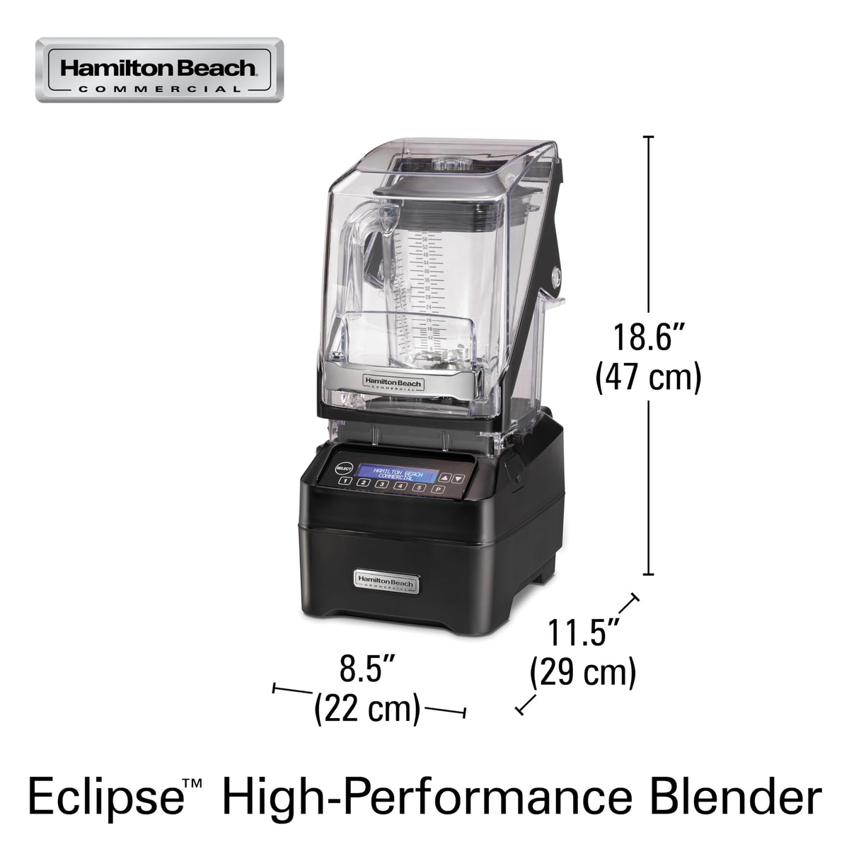 Eclipse High-Performance Blender by Hamilton Beach Commercial – 64 Ounce / 2 Liter, 64.0 fluid_ounces, 64 Oz. / 2L BPA-Free Copolyester Container, Black/Clear, Model HBH755