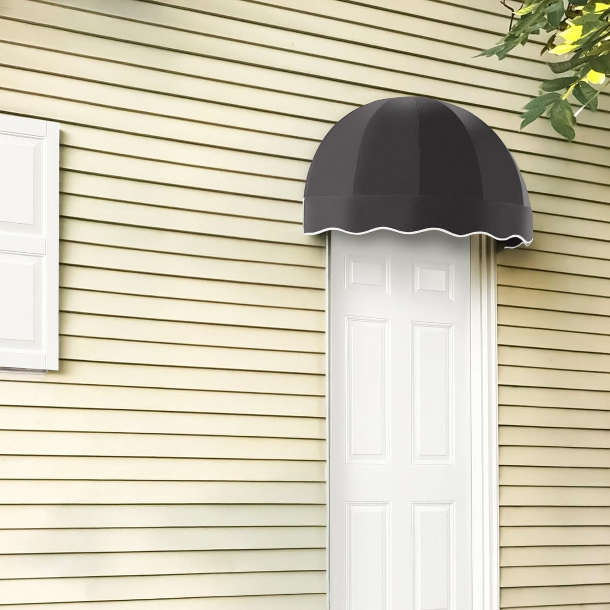 4' Bostonian (52.5"-32.25"-26.25") Dome-Shaped Fixed Awning by Awntech – 52.5"W x 32.25"H x 26.25"D, Acrylic Linen, Black, Model RB4-AZ-K