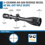 Barska 3-12x40 AO Mil Dot / 3-12x40mm / Black Gun Parts & Accessories