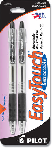 EasyTouch Retractable Ball Point Pens by PILOT – 2 Count (Pack of 1), Plastic, Black, Model 32250