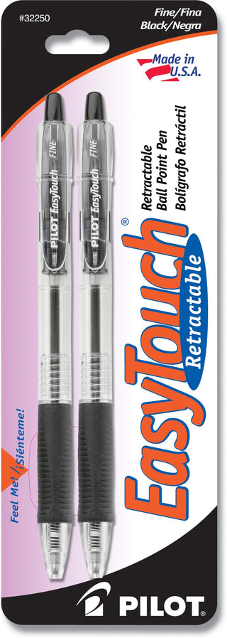 EasyTouch Retractable Ball Point Pens by PILOT – 2 Count (Pack of 1), Plastic, Black, Model 32250