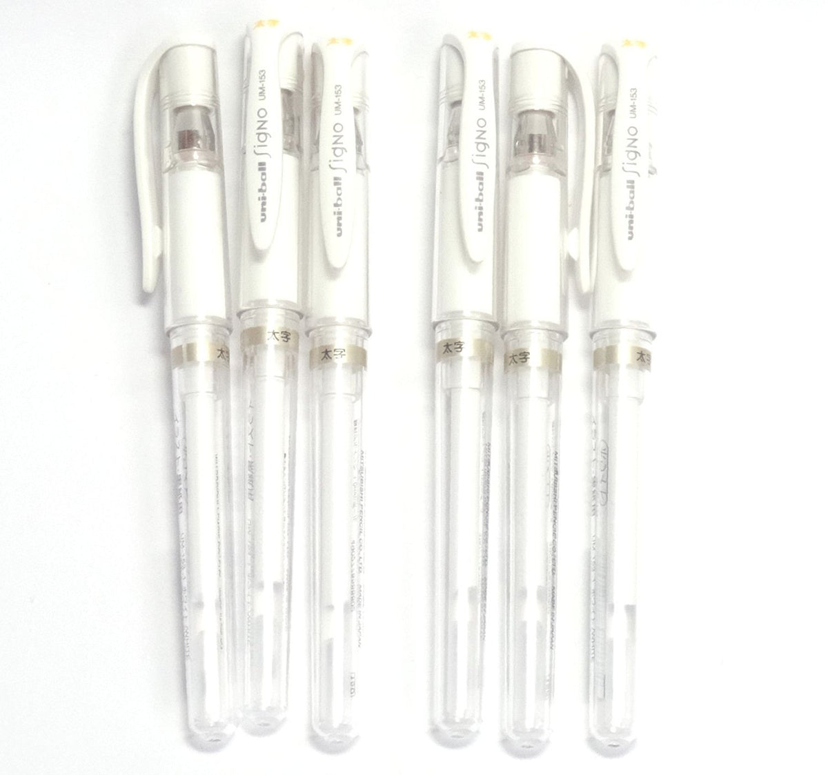 2Set X Signo Broad Point Gel Impact Pen - White Ink - Total 12 Pens/Made in Japan by Uni-Ball – White, Pack of 12, Model WZV153W6P