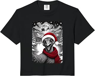 Emu Bird Christmas Selfie Full Moon Night Starry Sky Xmas Comfort Colors Crop Top