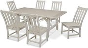 Polywood Vineyard 7-Piece Rustic Farmhouse Side Chair Dining Set in Sand